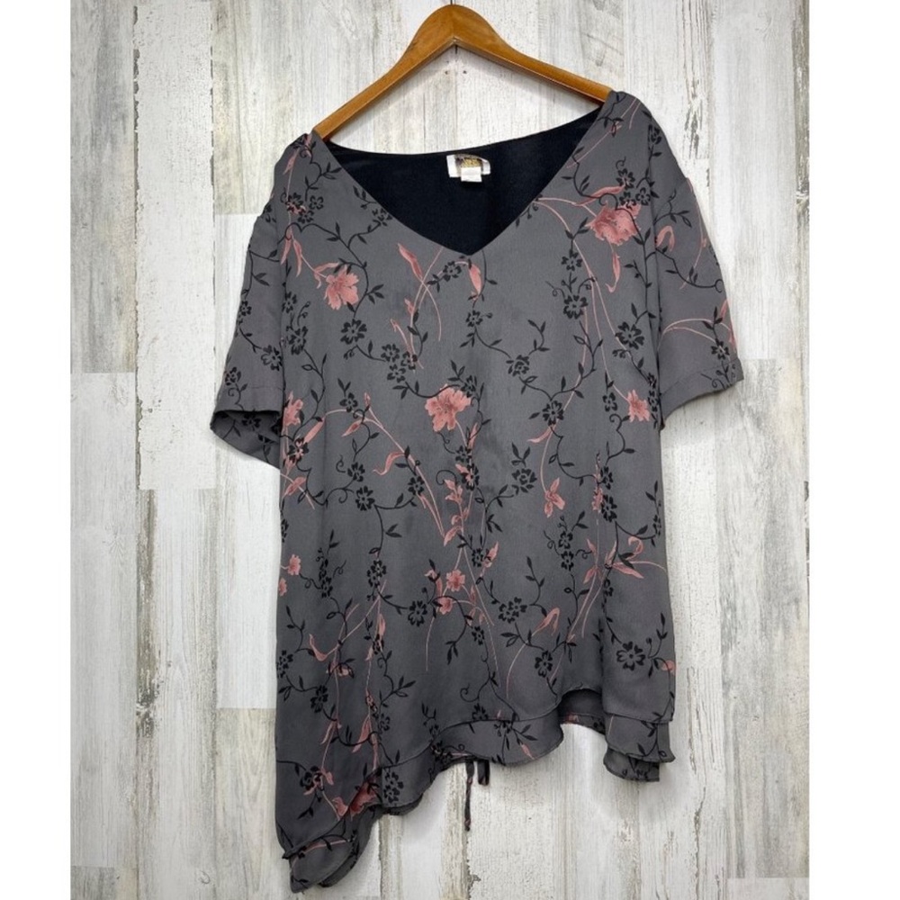 JMS Collection Women's Just My Size Ruffle Layered Floral Tiered Top Gray 32W